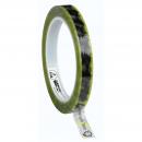 Preview: The image shows a roll of tape with a bright green, marbled pattern and a transparent area. Part of the tape is unrolled and displays the label 