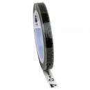 Preview: The image shows a roll of black tape. The roll is round, with a smooth, shiny edge and a white interior. At the end of the tape, there is a recycling symbol.