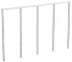 Preview: The image shows a simple, white shelving system with four vertical posts. The posts are perforated to attach shelves at various heights.