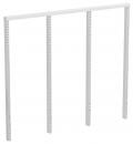 Preview: The image depicts a simple, white shelving system with three vertical supports and a top connector. It is designed for mounting on walls or for supporting shelves.