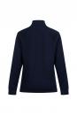 Preview: The image displays a dark blue sweater with a high collar and long sleeves. The back view is visible, and the fabric has a textured surface.