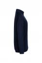 Preview: The image displays a dark blue sweater with a high collar. It features long sleeves and a straight fit, presented on the left side. The textile material is soft and comfortable.