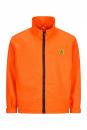 Preview: The image shows an orange jacket with a high collar and a full-length zipper. There is a yellow logo visible on the left chest. The jacket has long sleeves.
