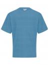 Preview: The image shows a short-sleeved T-shirt in a light blue. It has a round neckline and is plain without any patterns. The fabric texture is slightly raised.