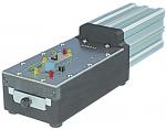 Preview: The image shows a technical device with a rectangular casing. On the top side, there are small colorful LEDs and electronic components visible. On one side, there is a rotary knob attached.