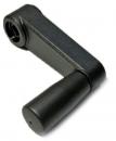 Preview: The image shows a black L-shaped handle used for turning or cranking. The handle has a smooth surface and a round opening at one end.