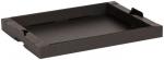 Preview: The image shows a rectangular, flat box made of dark cardboard. The corners are folded up, and it has a textured surface. It is open and empty.