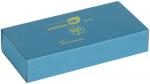 Preview: The image displays a rectangular, blue package. It has a simple, smooth surface and is printed with yellow text and symbols, including a cardboard icon and recycling instructions.
