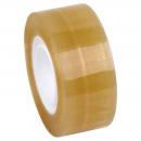 Preview: The image displays a roll of transparent tape. The roll has an inner white core and a glossy, beige surface. It is cylindrical and lies flat.