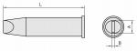 Preview: The image shows a technical drawing of an object with a sharp, elongated shape. On the left side is the side view, on the right the top view with dimensions.