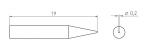 Preview: The image displays a technical sketch of an object that is 19 mm long and tapers to a point at the front. To the right, there is a small, round dot with a diameter of 0.2 mm.