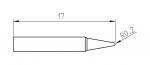 Preview: Das Bild zeigt eine technische Zeichnung eines Objekts, das 17 Einheiten lang ist. Es hat einen zylindrischen Körper und eine spitz zulaufende Spitze mit einem Radius von 0,2.