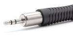 Preview: The image shows a silver 3.5 mm jack plug with a non-slip, black rubber coating. The plug has three contact strips and is slightly conical in shape.