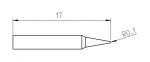 Preview: Das Bild zeigt eine technische Zeichnung eines Stifts. Er ist 17 mm lang, mit einer spitzen, konischen Form und einem leicht abgerundeten Ende (Radius 0,1 mm).
