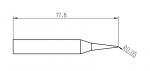 Preview: Das Bild zeigt eine technische Zeichnung eines Objekts mit einer Länge von 17,8 mm und einer spitzen, abgerundeten Form. Die Spitze ist leicht geneigt und hat einen Radius von 0,05 mm.