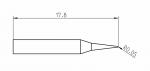 Preview: The image displays a technical drawing of an object measuring 17.8 mm in length. It features a straight, wide shaft that tapers to a pointed, rounded corner with a radius of 0.05 mm.