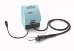 Preview: The image shows a blue soldering station with a digital display and several buttons. A long cable leads to a soldering iron with a pointed tip, which is lying on a table.