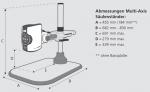 Preview: Das Bild zeigt einen technischen Entwurf eines Multi-Axis Säulenständers mit Beschreibungen der Abmessungen A bis E. Es handelt sich um eine schematische Darstellung ohne Farben.