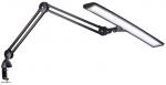 Preview: The image shows a black, adjustable desk lamp with a long, rectangular light source. The arm of the lamp is movable and jointed in the middle. It is attached with a clamp.