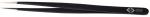 Preview: The image shows a black tweezer with pointed tips. It has a narrow, elongated shape and is made of metal with a matte finish. There is a logo engraved on the handle.