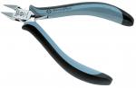 Preview: Das Bild zeigt eine kleine, ergonomisch geformte Zange mit blauen und schwarzen Griffen. Die Schneide ist präzise und scharf, ideal für feine Arbeiten.