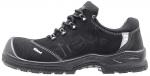 Preview: The shoe is black with a cushioning sole. It has laces, a reinforced toe cap, and a smooth surface. The side is slightly shiny with a logo.