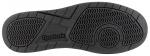 Preview: The image displays the underside of a black shoe. It features a textured tread with various grooves and patterns for enhanced grip. The brand 