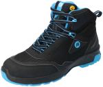 Preview: The shoe is a black, sporty hiking boot with blue accents. It has a high shaft, laces, and a profiled sole for good grip.