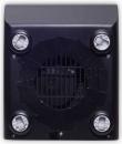 Preview: The image displays the back of a device featuring a round fan in the center, surrounded by a black foil. At the corners, four silver screws are visible.