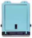 Preview: The image displays a rectangular, turquoise device with a black lower section. It features a large, closed front surface and a switch in the center. The marking 