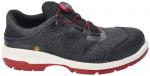 Preview: The shoe is black with a textured upper and a red, non-slip sole. It features a quick lacing system with a red drawstring and a gray tab.