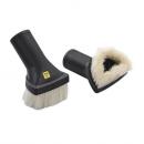 Preview: In the picture, there are two brushes with black handles and soft, long bristles. One has a round shape, the other a triangular one. They are intended for cleaning or maintenance.