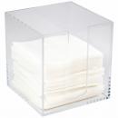 Preview: The image shows a transparent, square container filled with white napkins. The container has an open front side, allowing the napkins to be easily removed.