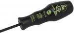 Preview: The image shows a screwdriver with a black, non-slip handle. On the handle, there are green letterings and symbols. The blade is thin and straight.