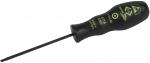 Preview: The image shows a small hex key screwdriver with a black, ergonomic handle and green labeling. The blade is long and thin, ideal for precise tasks.