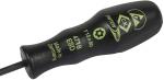 Preview: The image shows a black screwdriver with an ergonomic handle. On the handle, there are green inscriptions and symbols that provide information about the type and manufacturer.