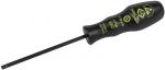Preview: The image shows a black screwdriver with a long, thin steel pin. The handle has a matte finish and is labeled with yellow lettering.