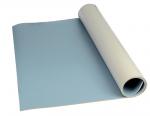 Preview: The image displays a piece of blue plastic in a roll form. A part of the roll is unrolled and laid flat on a surface. The color is uniform and matte.