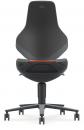 Preview: The chair has a modern, ergonomic shape with a high backrest. It stands on a five-rayed, swivel base. An orange accent is visible in the middle of the backrest.