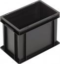 Preview: Es handelt sich um eine rechteckige, schwarze Kunststoffbox mit glatten Wänden. Sie hat integrierte Handgriffe an den kurzen Seiten und ist leer. Die Ecken sind leicht abgerundet.