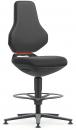 Preview: The chair features an ergonomic, black faux leather seat with a high, shell-shaped backrest. It stands on a sturdy, round base with five casters for mobility.