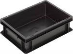 Preview: Das Bild zeigt eine rechteckige, flache Kunststoffbox in Schwarz. Sie hat abgerundete Kanten und ist stabil. Die Wände sind glatt, mit einem klaren Innenraum zum Verstauen von Gegenständen.