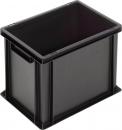 Preview: Das Bild zeigt eine schwarze, rechteckige Kunststoffbox. Sie hat offene Griffe an den Seiten und eine glatte Oberfläche. Die Ecken sind abgerundet, und die Box hat keine Deckel.