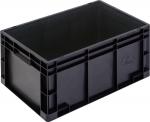 Preview: Das Bild zeigt eine schwarze, rechteckige Kunststoffbox mit offenem oberen Ende. Sie hat zwei seitliche Griffe und eine stabile Struktur, ideal zum Aufbewahren oder Transportieren von Gegenständen.