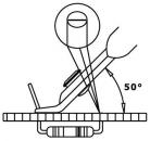 Preview: The image displays a schematic elevation of an object that is tilted at an angle of 50 degrees. A line represents a beam targeting the object from above. Adjacent to it, a base is visible.