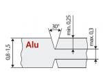 Preview: Das Bild zeigt ein technisches Diagramm mit einer Schnittdarstellung eines Aluminiumprofils. Es sind Maße und Winkel eingezeichnet, darunter ein Text in Rot, der 