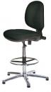 Preview: The chair has a round seat and a high, padded backrest. It stands on an adjustable base with five caster feet and a metal ring for foot support. The color is black.