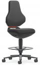 Preview: The chair has a high, ergonomically shaped backrest and a padded seat. It stands on a five-spoke base with casters and has a foot ring for additional support.