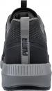 Preview: The image shows the rear view of a black athletic shoe with gray details. It features a padded tongue, a textured upper, and a non-slip sole. The brand name 