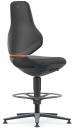 Preview: The image shows a stylish, black swivel chair with a medium-high back. The seat is padded, and the chair has footrests as well as a simple, modern base.